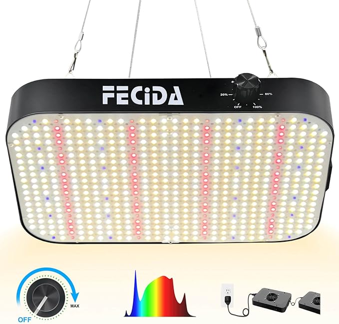 FECiDA Professional LED Grow Light Dimmable, 2025 Upgrade High Output 2x2 ft Grow Tent Light for All Growth Stages, 130 Watt Actual Power Full Spectrum Plant Growing Lamps, Quiet Built-in Fan