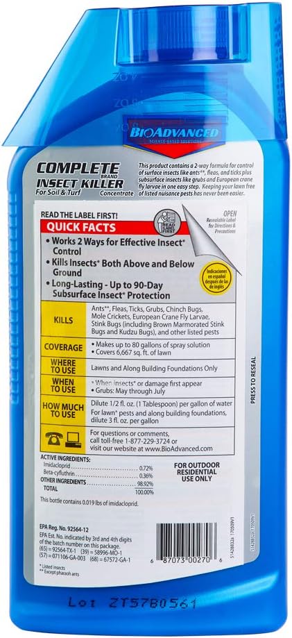 BioAdvanced Complete Brand Insect Killer for Soil and Turf, Concentrate, 40 oz, Outdoor Ant Killer