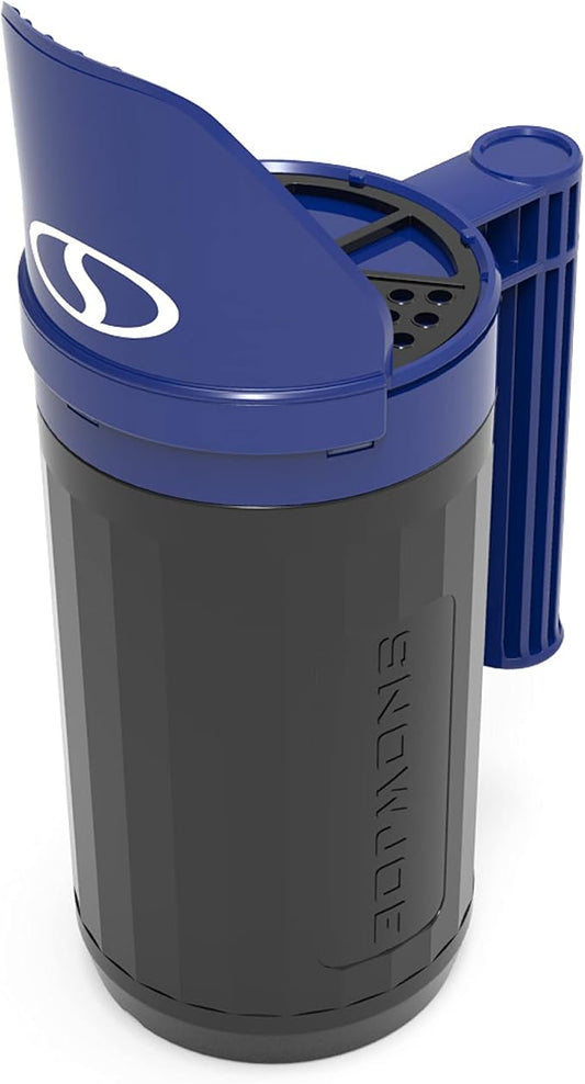 Snow Joe SJSPD1 Handheld All-Season Multi-Purpose Spreader, 5 lbs, w/Adjustable Dial Flow Control, for Ice Melt, Grass Seed and More, Blue/Black