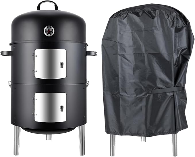 Realcook BBQ Charcoal Smoker Grill: Premium Meat BBQ Smokers with Cover - Vertical Charcoal Barbecue Grill Combo for Outdoor Cooking Patio Backyard Grilling Tailgating
