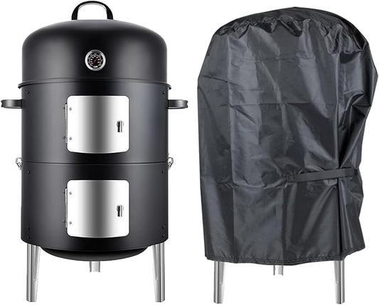 Realcook BBQ Charcoal Smoker Grill: Premium Meat BBQ Smokers with Cover - Vertical Charcoal Barbecue Grill Combo for Outdoor Cooking Patio Backyard Grilling Tailgating