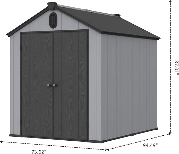 6x8 FT Outdoor Storage Shed with Hinge Door,Window & Air Vent,Outdoor Plastic Tool House W/Waterproof Tilted Roof,Heavy Duty Stroage Unit for Backyard,Patio,Lawn,Garden,Grey+Black