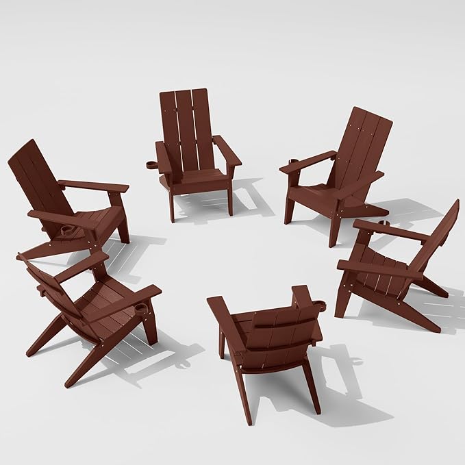 MXIMU Adirondack Chair Set of 6: Modern Adirondack Chairs Fire Pit Chairs Plastic Outdoor Chairs for Lawn Backyard Deck Garden Camping (Coffee)