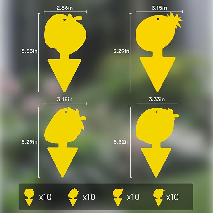 Fruit Fly & Fungus Gnat Traps 40 Pack – Yellow Sticky Gnat Traps for House Indoor & Outdoor Plants, Non-Toxic and Odorless Insect Bug Catcher