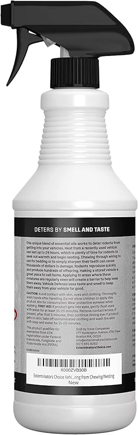 Exterminators Choice Vehicle Defense Spray for Cars & Trucks - 32 oz - Anti-Squirrel Peppermint & Garlic Formula - Repels Mice & Rats - Safe for Kids & Pets