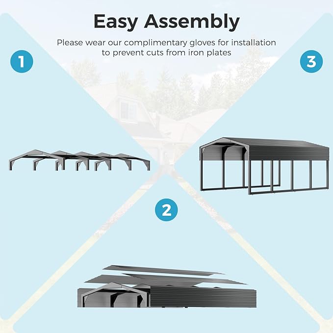 12×20 FT Heavy Duty Carport, Canopy with Galvanized Steel Frame and Roof All Metal Carport Garage, Car Shelter for Trucks, Boats, Tractors