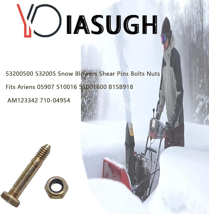 YOIASUGH 53200500 Shear Pins Bolts Nuts 1/4 Inches fits Ariens Snow Blowers 05907 532005 510016 51001600 B1SB918 AM123342 710-04954 (Set of 6)