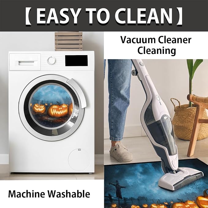 cfpolar Halloween Half Round Door Mat, Semicircle Pumpkin Doormat, Non Slip Area Rug, Soft, Wear Resistant, 24 x 36 in