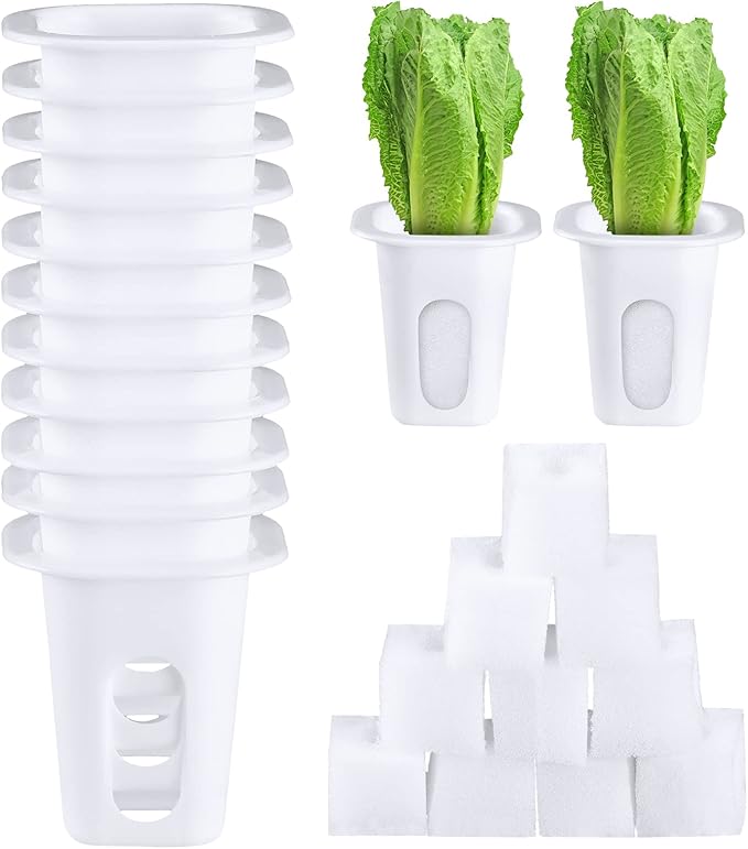 Hoolerry 100 Pcs Hydroponics Growing System Kit Include 50 Hydroponic Grow Baskets Pods and 50 Square Sponges, Indoor Seed Starter for Garden Supplies