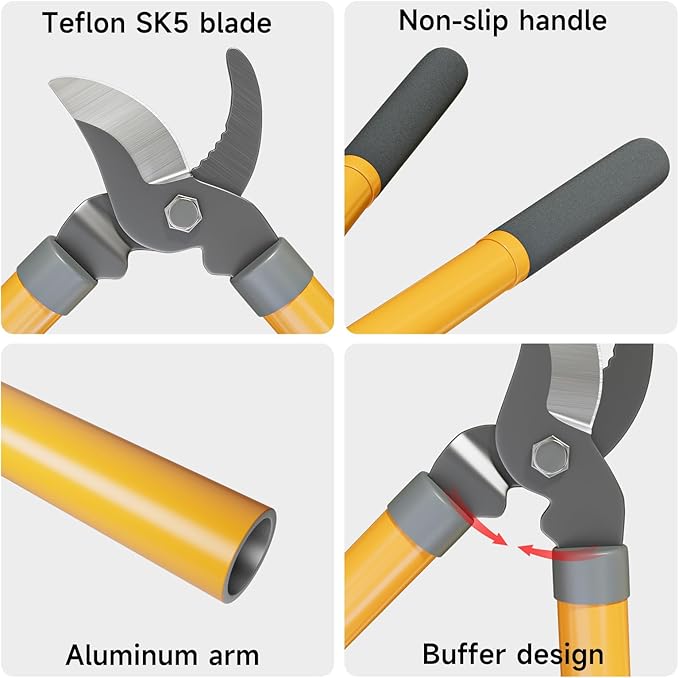 AIRAJ Bypass Loppers for Gardening | 16 Inch Garden Shears | SK5 High Carbon Steel Blade | Plants, Flowers and Tree Trimmer | Pruning Shears | Branch Cutter | Garden Loppers | Cutting 1.5” MAX