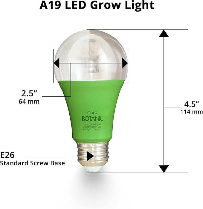 NorbBOTANIC A19 LED Grow Light – Full-Spectrum 9W Plant Light, Mimics Sunlight for Seed Germination, Optimal Indoor Plant Growth, Herbs, Tropical, Houseplants, High-Intensity, E26 (4-Pack)