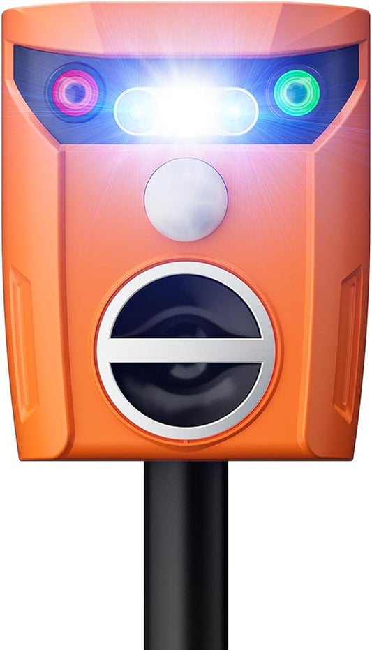 Ultrasonic Animal Repeller Solar Powered Outdoor, 360° Ultrasonic Cat Repeller with LED Flashing Light, Waterproof Deer Repellent Devices for Repelling Sankes, Raccoons, Cats, Dogs, Rabbits