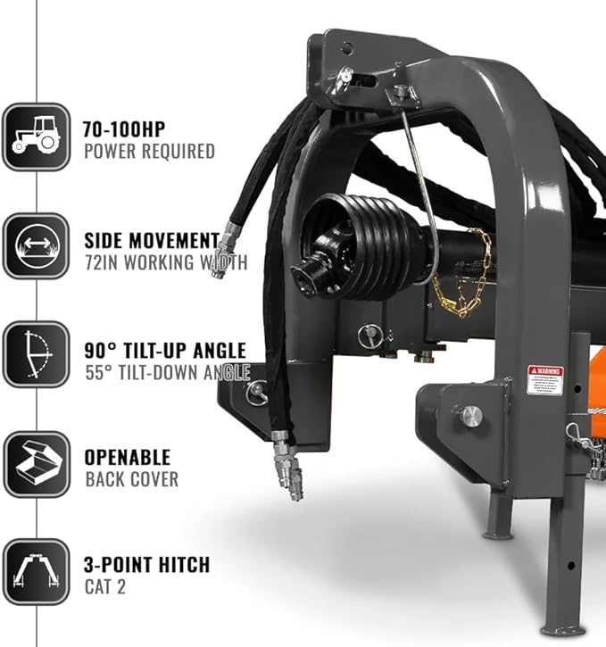 72” Offset Ditch Bank Flail Mower with 90° Tilt, 70-100 HP Tractor, 3-Point Hitch, PTO Drive Shaft, VAM72