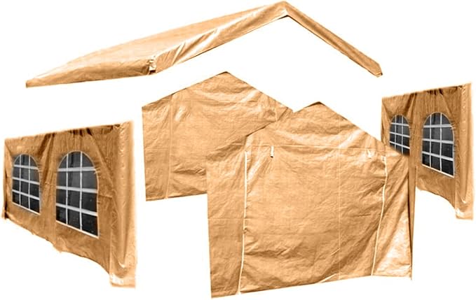 10X20 Canopy Tarp Set (5pc) Paneling and Top Set Valanced Tarp Kit Carport (Side Wall 2 Windows Replacement (Beige))