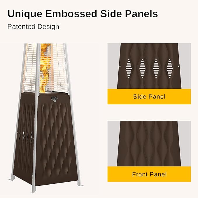 EAST OAK 48,000 BTU Pyramid Patio Heater, Quartz Glass Tube Propane Outdoor Heater with Wheels, Triple Safety Protection, 2025 Upgrade for Home, Backyard & Commercial Spaces, Bronze