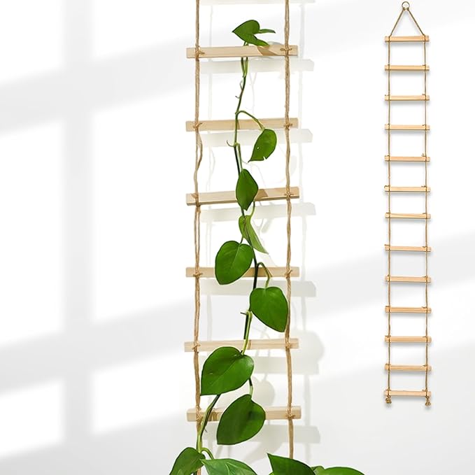 Chain Trellis for Climbing Plants Indoor – Natural Wood Ladder Style Plant Support for Vines, Ideal for Pothos & Ivy, Stylish Modern Design for Home & Garden Use, Indoor/Outdoor