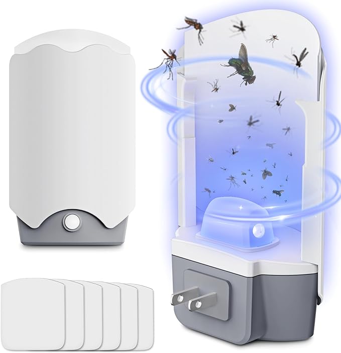 Fly Trap Indoor, Fly Catcher 2 Plug-in Flying Insect Traps with 6 Refills, Fruit Fly and Gnat Traps, Indoor Bug Catcher for Mosquitoes, Flies, Moths