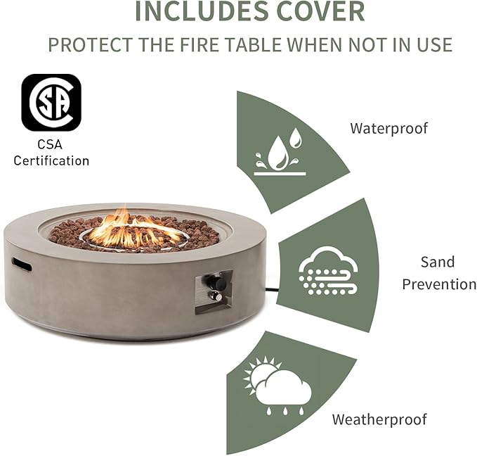 COSIEST 2-Piece Outdoor Propane Firepit Table Set w Tank Table, CSA Certified, 42 inch Gray Fire Table (50,000 BTU) w 16 inches Tank Cover Side Table 20lb for Garden,Pool,Backyard