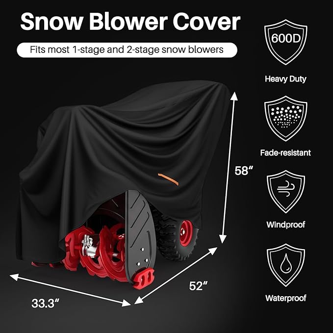 snow blower cover,snowblower covers,snow thrower cover - Universal Outdoor Protection - Guards Against Water, UV, Wind (58" L x 33.3" W x 52" H)
