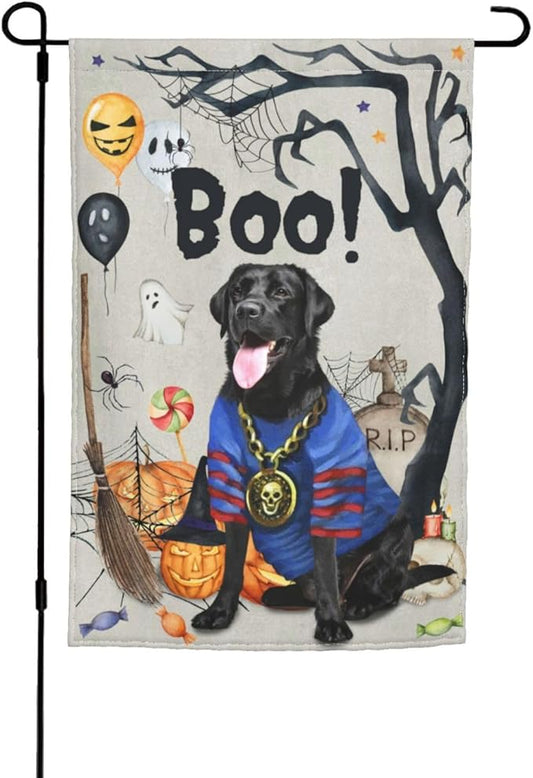 Labrador Black Dog Halloween Boo Pumpkin Garden Flag Welcome Party Outdoor Outside Decorations Picks Home House Garden Yard Decor 12x18 Inch