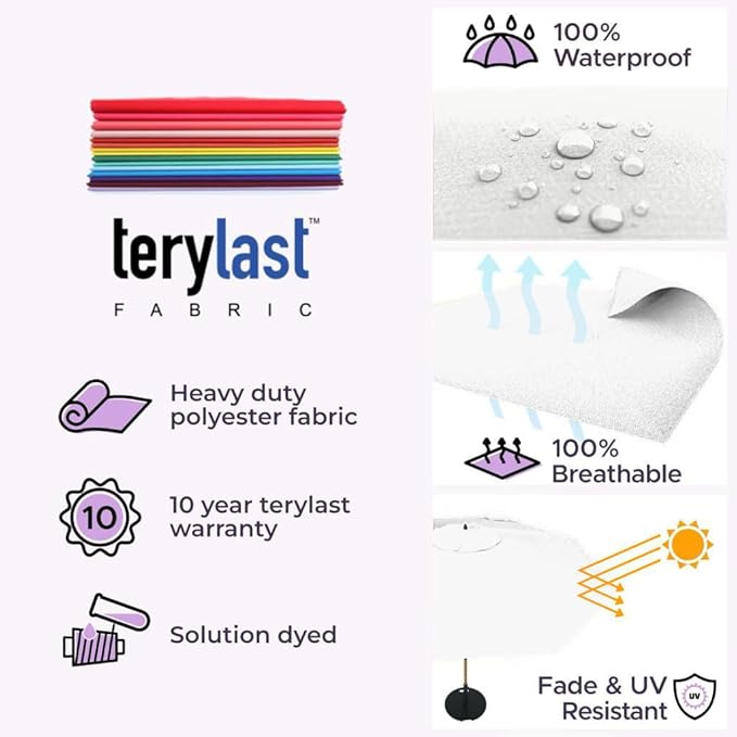 Midtown Umbrellas The Swilt 10 Feet Patio Umbrella in Terylast Ivory (White) Polyester Fabric - Fiberglass Ribs, Auto-Tilt Aluminum Frame For Backyard, Deck, Garden, Pool - White Pole