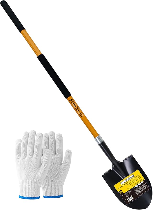 Shovel for Digging, Heavy Duty 57 inch Straight Handled Round Shovel with Non-Slip Tail Cover, Lawn and Yard Tools, Fiberglass Handle(Orange)