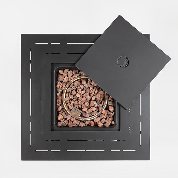 28'' Propane Fire Pit Table, 50,000 BTU Fire Table with Brown Wicker, Laval Rocks, Inclined Leg Design.