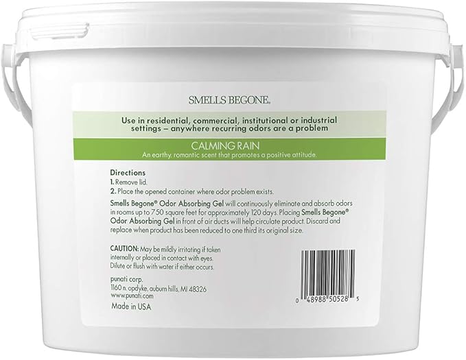SMELLS BEGONE 1-Gallon Odor Absorber Gel - Air Freshener & Odor Eliminator for Homes, Garages & Commercial Buildings - Industrial Size - Calming Rain Scent