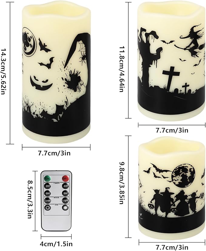 12-Pack Halloween-Flameless Led Pillar Candles，Remote Control and Timer Functions,