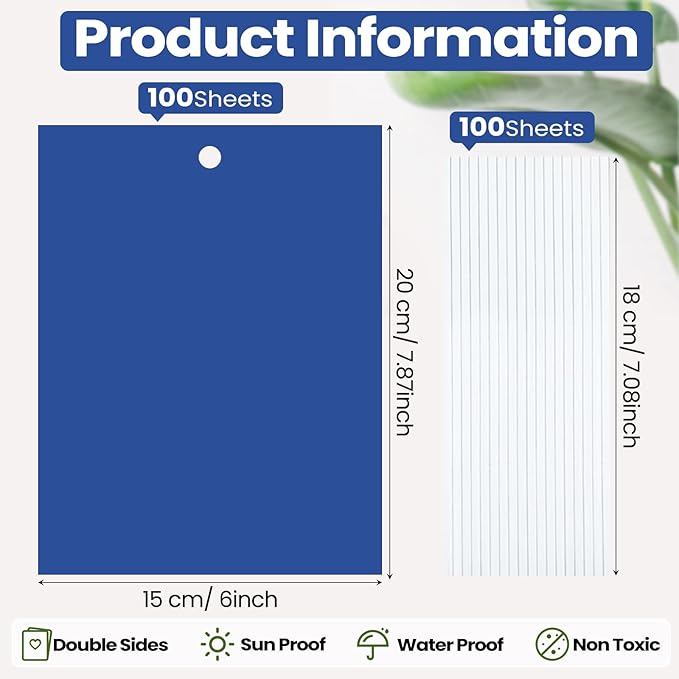 Qualirey 100 Pcs 6 x 8 Inch Sticky Traps for Plant Double Sided Sticky Trap for Gnats with Twist Ties Fly Traps for Fruit Insect Fungus Bugs Indoor Outdoor (Blue)