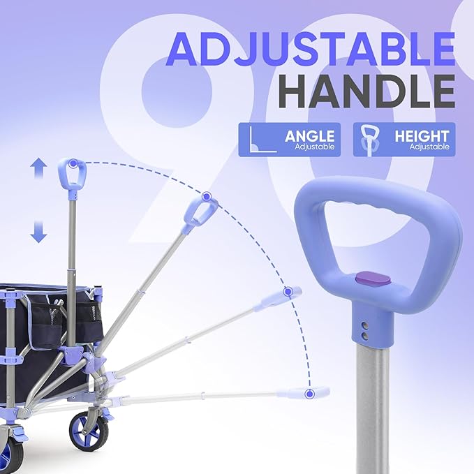 Collapsible Foldable Wagon Cart with 330lbs Weight Capacity, Heavy Duty Folding Wagon Cart with Big All-Terrain Wheels & Drink Holders. Blue