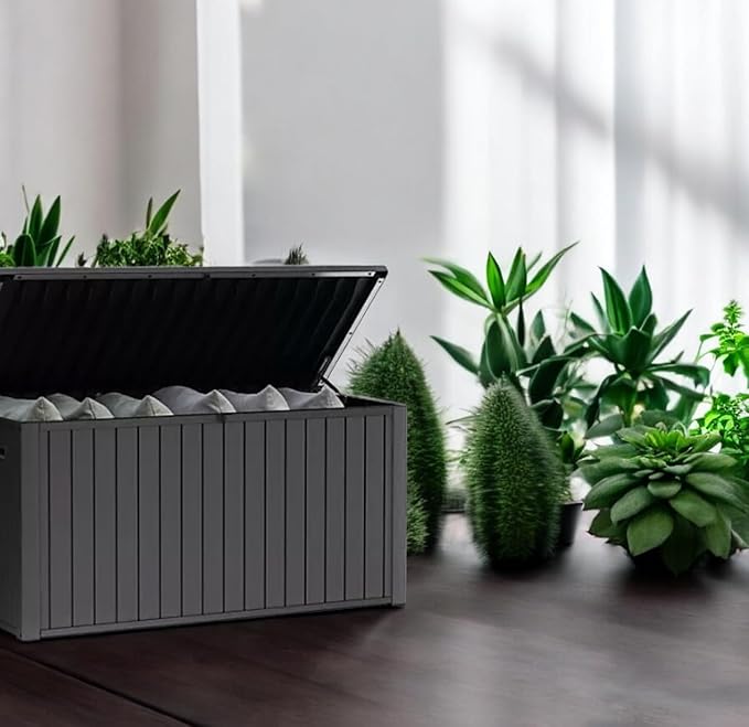Outdoor Storage Box with Lockable Lid - Weather-Resistant and Stylish (Graphite Grey, 170)