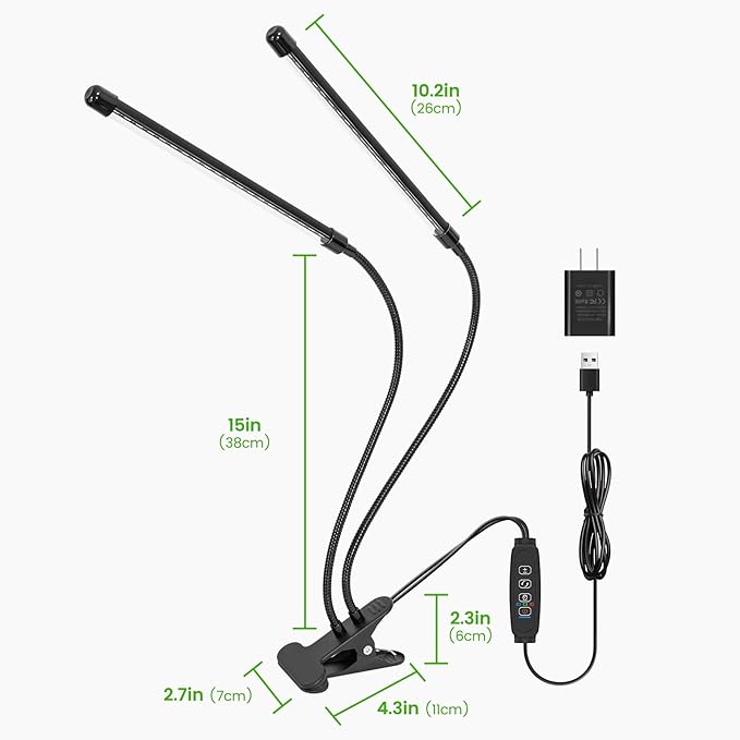 Clip Grow Light for Indoor Plants, Red Blue Spectrum Plant Growing Lamp with 3 Switch Modes,10-Level Dimmable,Auto ON & Off,3/9/12H Timer,Adjustable Gooseneck,1800 Lumen,Input Volateg 15W