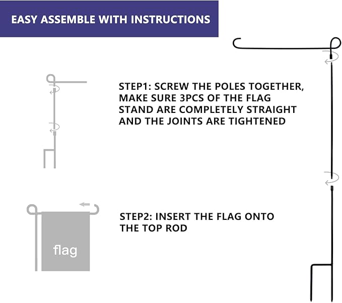 YEAHOME 2PC Garden Flag Stand Holder, Premium Yard Flag Holder Weather-Proof Metal Powder-Coated Flagpole for American Flag, Christmas Garden Flag, Winter Garden Flag, Outdoor Garden Decor Decoration