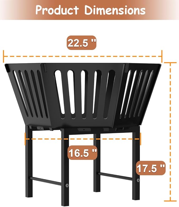 22.5 Inch Portable Plug Fire Pit for Camping, Heightened Detachable Outdoor Wood Burning Firepits for Outside Patio Heating, Picnic, Bonfire and BBQ with Carrying Bag, Vertical Hollow Style