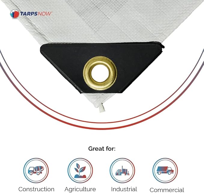 Tarps Now 12x40 Feet Poly Tarp |12 MIL Heavy Duty Waterproof Cover |Rip and Tear Proof Plastic Tarp with Rustproof Aluminum Grommets & Reinforced Edges |Ideal for Roof Repairs, Landscaping-White