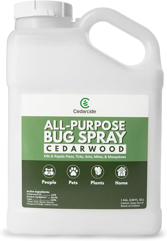 Cedarcide All-Purpose Bug Spray | Kill and Control Mosquitos, Fleas, Ticks, Ants | Made with Natural Essential Oils | Use on People, Pets & Kids | Cedarwood Gallon (128 Oz.)