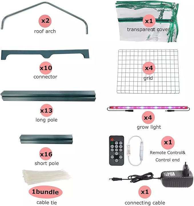 Mini Greenhouse with Grow Light , 4 Tier 27.2" L×19.9" W×61.8" H Portable Greenhouse with Zippered PVC Cover for Seed Starting Trays , Dimmable 2ft 60W Plant Light for Indoor Plant with Timer