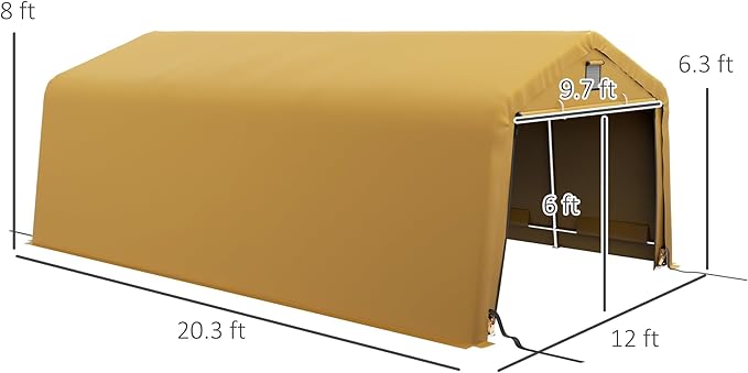 Outsunny 12' x 20' Heavy Duty Carport Canopy, UV30+ Resistant Portable Garage Tent with 2 Windows and Roll-up Door, for Truck, Boat, Car, Motorcycle, Bike, Garden Tools, Yellow