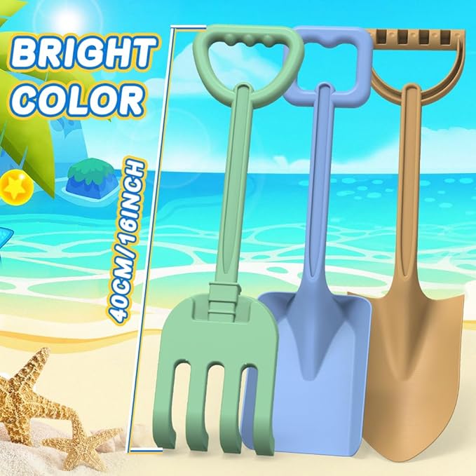 16" Beach Shovel Spade Rake Sandbox Sand Toys, Sturdy Scoop Trowel Garden Digging Planting Shovel Tool Kit, Kids Snow Shovel Outdoor Play Summer Gift Party Favor Beach Essential Travel Toy