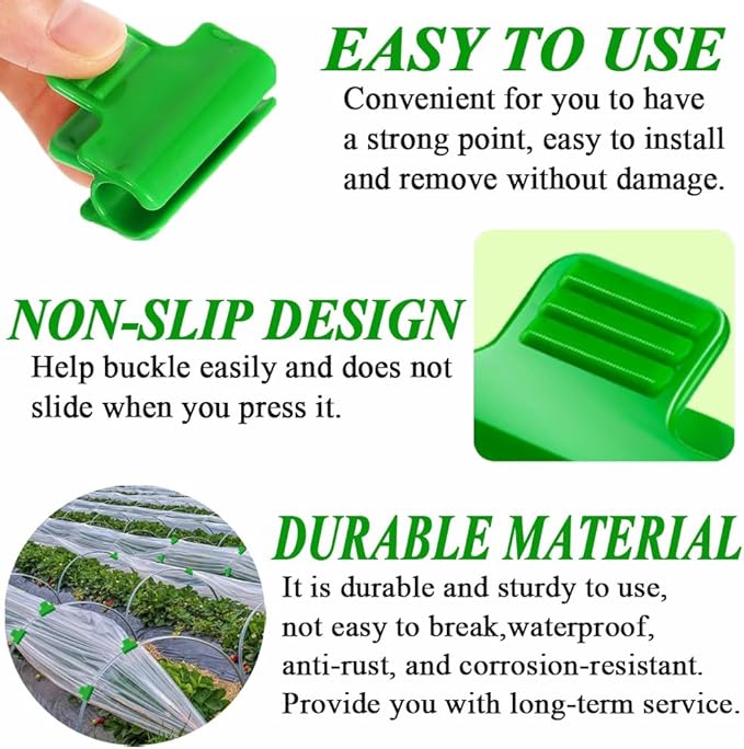 40pcs Greenhouse Netting Clamps, 16mm Garden Hoops Plant Clips, Outside Patio Film Row Cover Netting Tunnel Frame for Fixing PVC Tubes Shading Net Rod Shelters Clip, Plastic, Non-Slip, Green