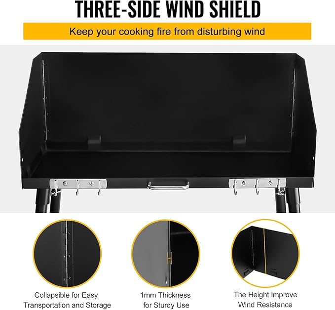 Camp Cooking Table with Foldable Three-Sided Windscreen and Legs, Perfect for Dutch Oven Cooking with Charcoal Briquettes and Food Preparation,30x16