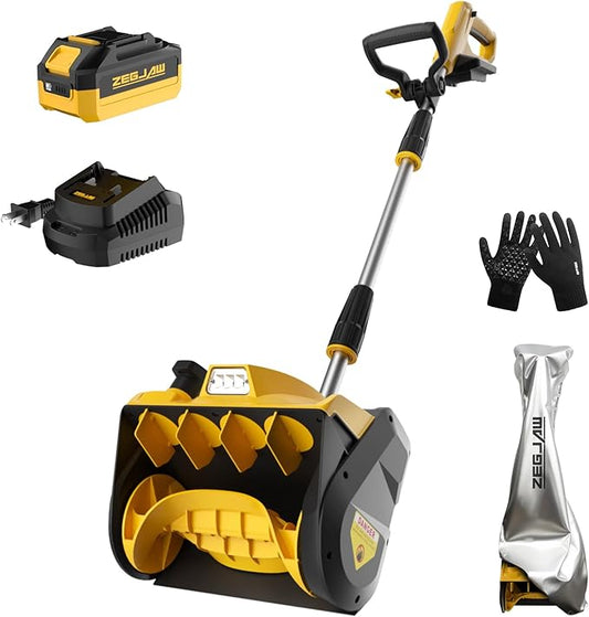 Cordless Snow Shovel, 12-Inch 20V Electric Snow Shovels, Snow Shovel for Driveway with Directional Plate and Adjustable Front Handle, Equipped with LED lights, 4.0Ah Battery and Quick Charger Included