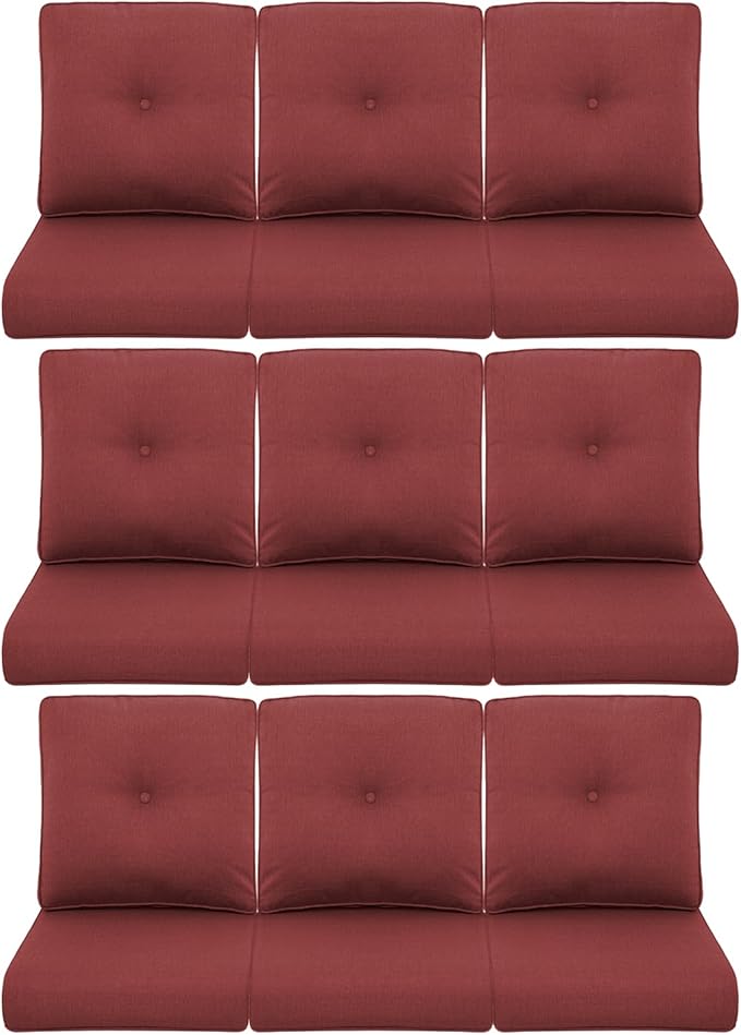 9-Piece Outdoor Patio Cushion Set - Fade & Water Resistant with Removable Olefin Cover, 22x24x4 Inch Memory Foam Cushions for Wicker Sectional Sofa – Red/Buckle