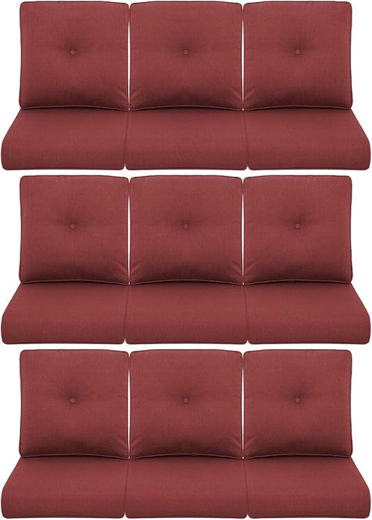 9-Piece Outdoor Patio Cushion Set - Fade & Water Resistant with Removable Olefin Cover, 22x24x4 Inch Memory Foam Cushions for Wicker Sectional Sofa – Red/Buckle