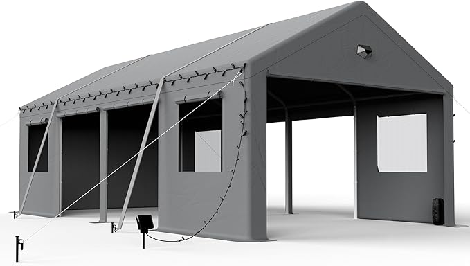 13x25 Carport Canopy, Heavy Duty Car Ports with Sidewalls, Portable Garage Carports with Roll Up Zipper End & Side Doors, Grey