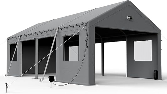 13x25 Carport Canopy, Heavy Duty Car Ports with Sidewalls, Portable Garage Carports with Roll Up Zipper End & Side Doors, Grey