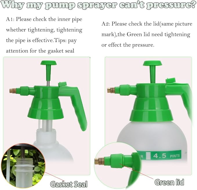 MRPAPA 2 Pack Handheld Pump Sprayer, Garden Pressure Water Spray Bottle with Adjustable Brass Nozzle for Plants (2L-Green-2PCS)
