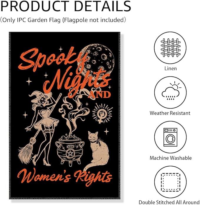 Spooky Nights And Women's Rights Garden Flag, Funny Witch Yard Flag for Outside, Reproductive Women's Rights Banner, Feminist Halloween Equity Social Justice Yard Lawn Porch Fall Décor