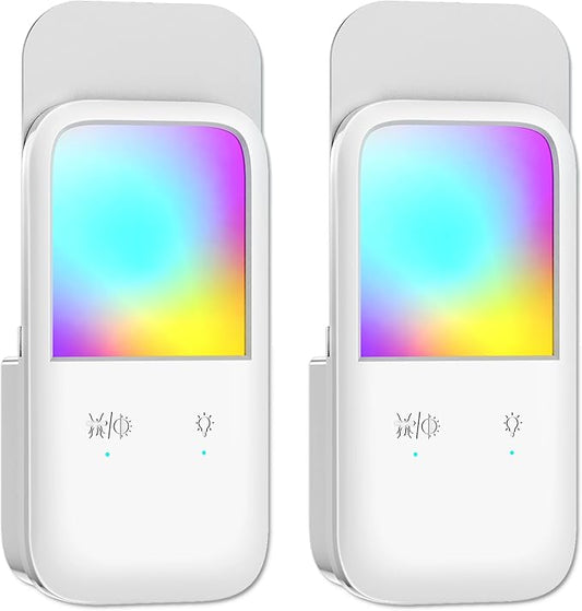 Plug-in Fly Trap NightLight - RGB Insect Catcher for Mosquitoes, Gnats, Fruit Flies, Indoor Insect Trap, Color-Changing Lamp for Home, Kitchen,Office (2 Devices with 10 Sticky Pads)